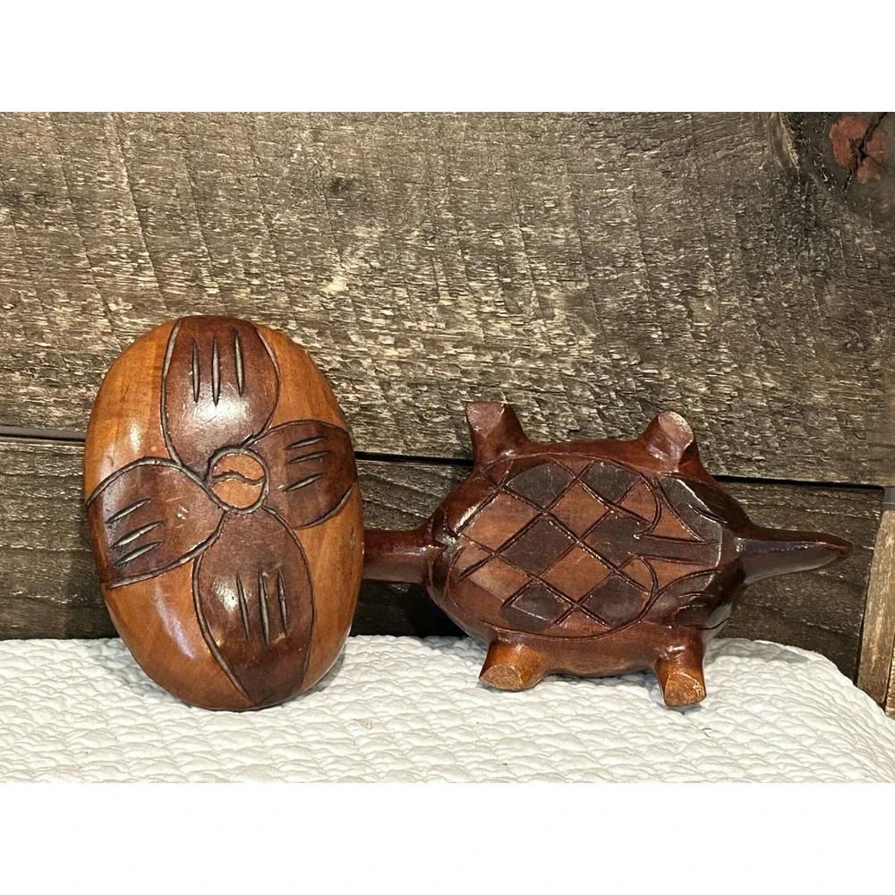 Vintage Carved‎ Wood Turtle Trinket Box Wood Turtle Holder with Removable Lid